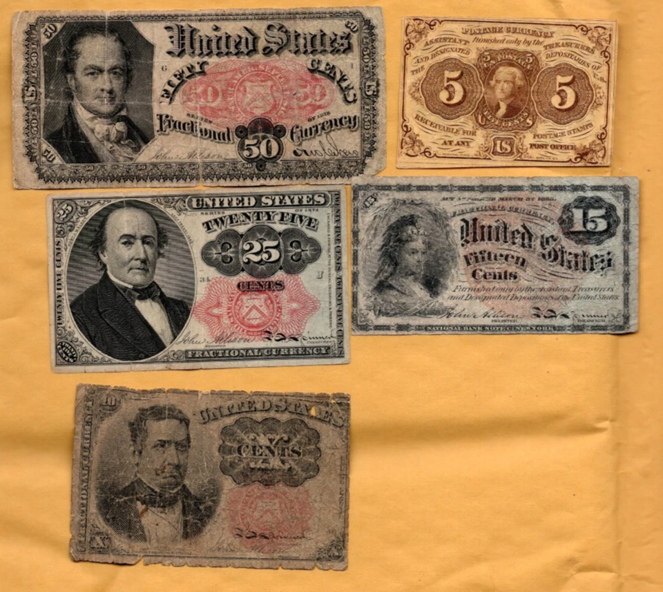 Group lot of 5 different fractional types, in nice circulated condition - Image 1 of 2