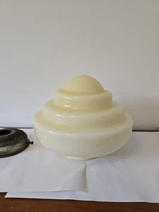 ART DECO Large Cased Glass Light Lamp Shade Bee Hive Pale Yellow W Gallery - Picture 1 of 9