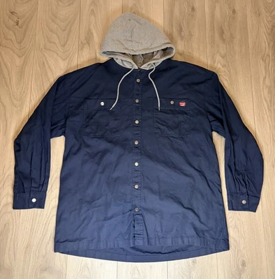 Men's Wrangler Workwear Jacket 2XL Lightweight Canvas Blue Hooded Snap Button - Image 1 of 4