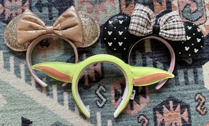 Lot 3 Disney Minnie Ears Headband Loungefly Rose Gold Tweed Pearl Glitter Yoda - Picture 1 of 9