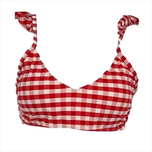 Bikini Rüschen Schulter Oberteil Gingham rot und weiß Größe Small - Bild 1 von 5