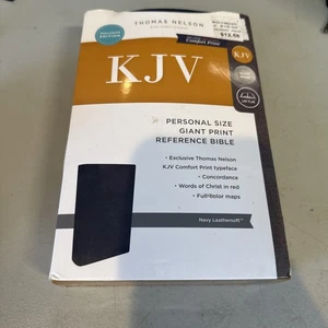 New KJV Personal Size Giant Print Reference Bible Thomas Nelson Navy Leathersoft - Picture 1 of 6