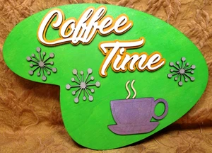 1 MCM Stil hausgemachtes Holz grün KAFFEEZEIT Schild von mir mit Lasergravierer - Bild 1 von 6