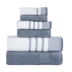 6 Piece Set, 2 Bath Towels, 2 Hand Towels, 2 Washcloths, Quick Dry White/Cont... - Picture 1 of 3