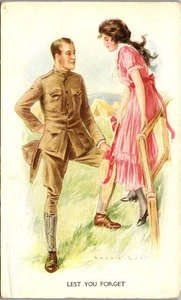 Vintage Military Postcard WWI Lest We Forget Soldier Woman Archie Gunn Signed - Picture 1 of 3