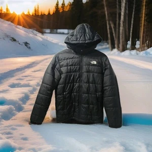 North Face Puffer Jacket Unisex Large Black Reversible Sherpa 14/16 Parka Youth - Picture 1 of 21