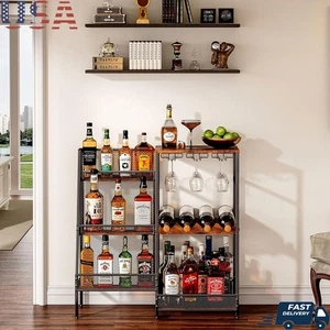 Large Capacity Wine Rack Mini Bar Table Liquor Shelf Storage Organizer New - Picture 1 of 8