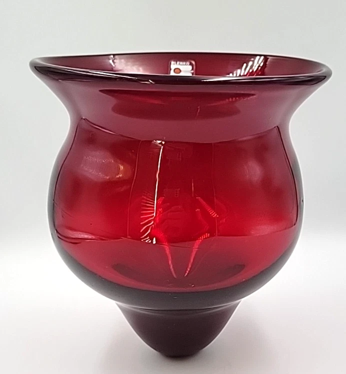 Vintage Blenko Glass Ruby Red #843 Tulip Vase Top/Candle Holder - TOP ONLY - Image 1 of 4