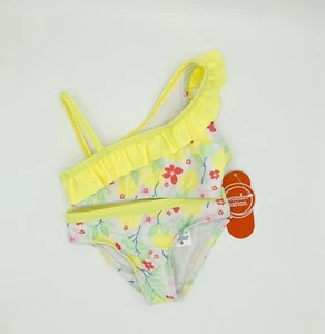 Girl's 18 mos. Swimsuit 2 Piece Yellow Floral Ruffled Bikini Pool Summer - Picture 1 of 5