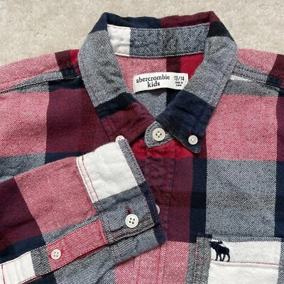 Camisa de franela Abercrombie para niños 13/14 roja a cuadros 100 % algodón Foto 1 de 4