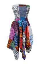 Womens Hippie Boho Strapless Dress, Colorful Hi low Skirt, Patchwork Hippie S/M