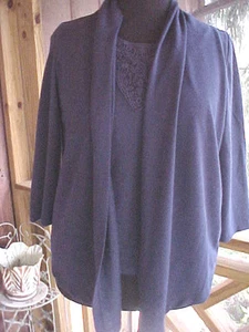 Cardigan da donna Alfred Dunner lavorato a maglia taglia S scialle colletto blu navy pizzo - Foto 1 di 6