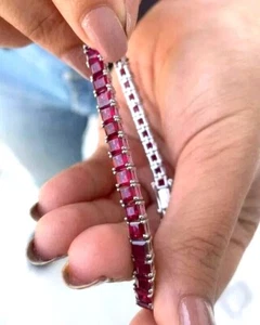 Wedding 11CT Princess Cut GDGL Natural Red Ruby Tennis Bracelet 14k White Gold - Picture 1 of 11