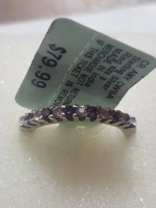 Sterlingsilber kreiert Amethyst und kreierter weißer Saphir Ehering Größe 8 - Bild 1 von 10