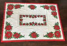 Vintage Poinsettia Clusters Christmas Tablecloth 50" X 67" Cotton Polyester