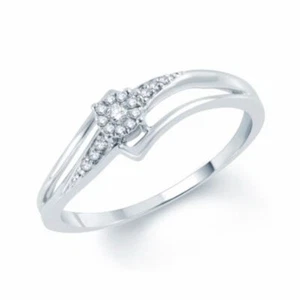 1/10 ct Real Diamond Cluster Bypass Promise Ring in 10K White Gold - Picture 1 of 2