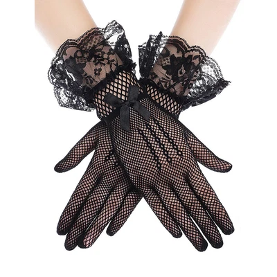 Bride Wedding Full Finger Gloves Evening Dress Lace Border Opera Show Gloves US - Image 1 of 4