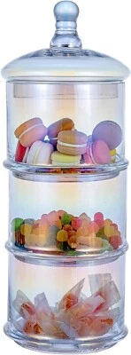 3-Tier Translucent Stacking Jars, Round Glass Candy and Cookie Containers - Image 1 of 4