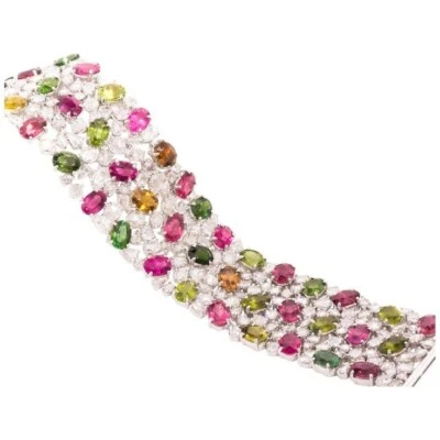 Stylish 78.93 TCW Multi Shape & Color Gemstone Cluster Style Wedding Bracelet - Image 1 of 4
