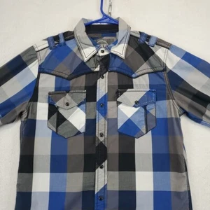 Buckle Black BKE Men's S Slim Fit Blue Black Plaid Western Rockabilly Snap Shirt - Picture 1 of 9