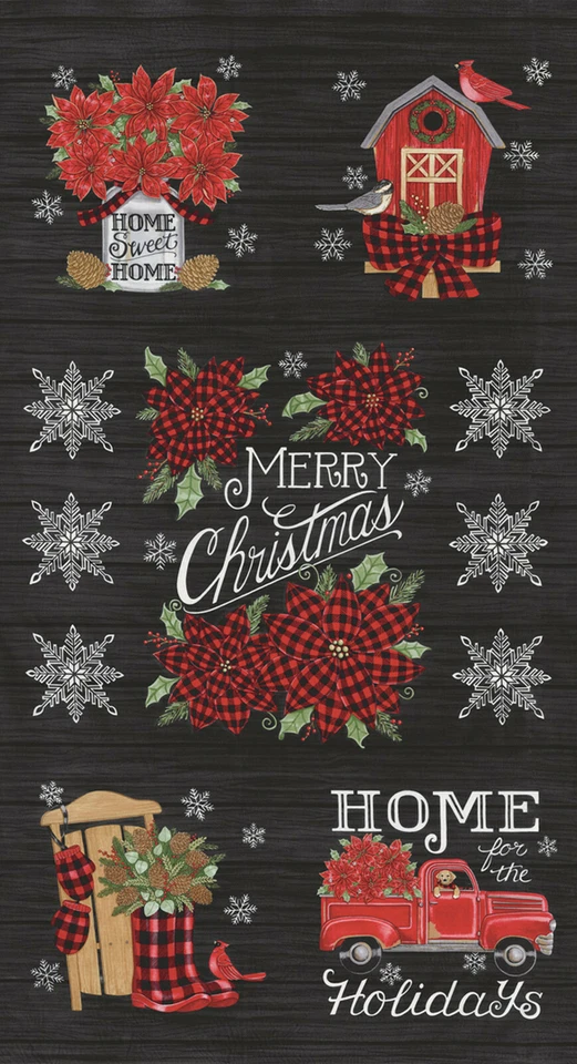 Home Sweet Holdiays 24"x44" Seasonal Christmas Black Panel by Deb Strain - Image 1 of 1