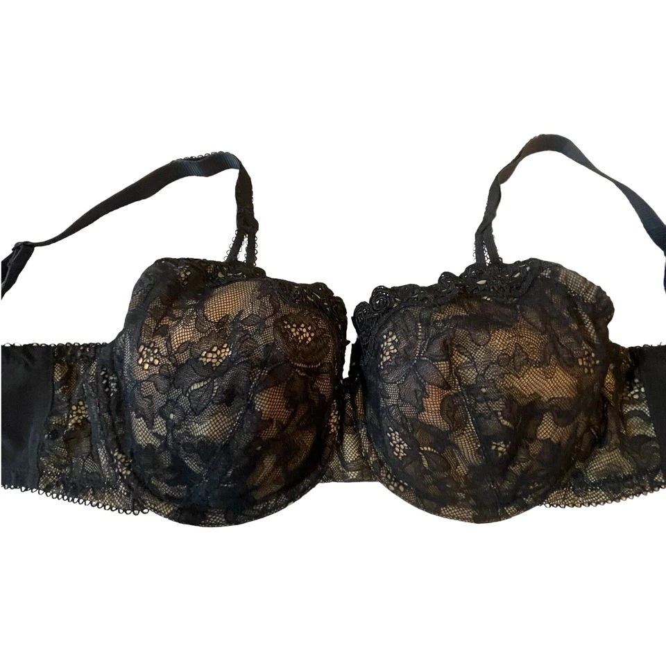 Lunaire 32DD 性感 Demi 黑色蕾丝钢圈内衬文胸风格 16811 已停产 — 第 1/4 张图片