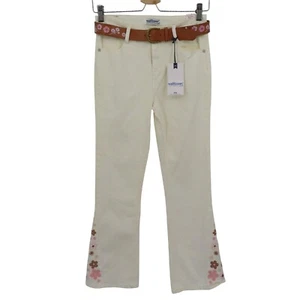 Wallflower Girl 16 Hailey Flare Ivory Denim Jeans Embroidered Brown Pink Flowers - Picture 1 of 12