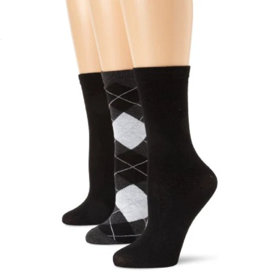NUEVO Paquete de 3 pares de calcetines Argyle para mujer Anne Klein, carbón/negro, talla 9-11 Foto 1 de 1