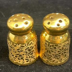 Salero y pimentero individual dorado oro 24k Victoria Checoslovaquia China - Imagen 1 de 10