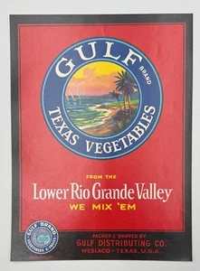 Gulf Brand Texas Vegetables Original Vintage 9.5 x 7 Crate Label, Weslaco Texas - Picture 1 of 3