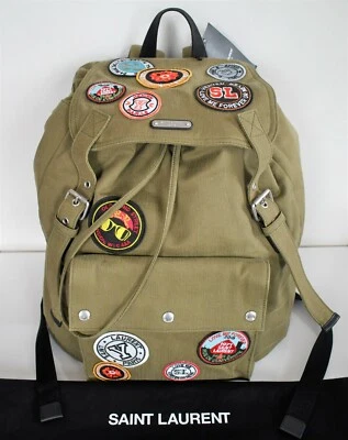 🆕️ Auténtica MOCHILA SAINT LAURENT Verde NOE PARCHES MULTICOLORES Lona Foto 1 de 4