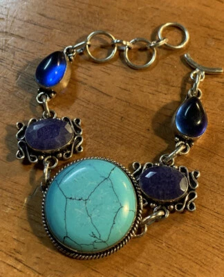 Brazalete de plata de ley con piedra azul y púrpura y verde Foto 1 de 4