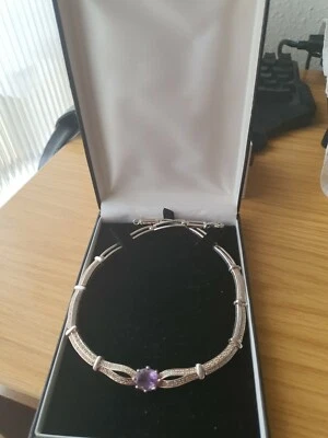 Collar de plata de ley 925 con piedra amatista Foto 1 de 4