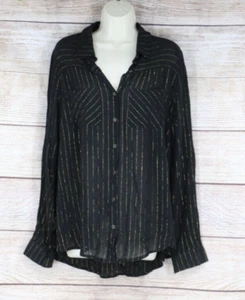 Umgee Womens Size Small Pinstripe Button Down Blouse Shirt Black Gold - Picture 1 of 10