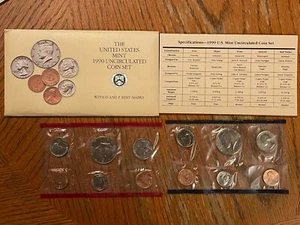 1990 P & D US Mint Uncirculated Set 10 Coins OGP Original Envelope BU - Picture 1 of 1