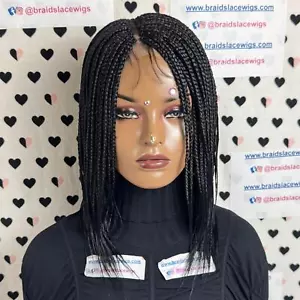 Small Box Braids Feathers Braided Lace Closure Wigs For Black Women 12 inches - Picture 1 of 10