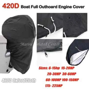 Black 420D Heavy Duty Boat Full Outboard Engine Motor Cover Fit For 0-350HP - Imagen 1 de 30