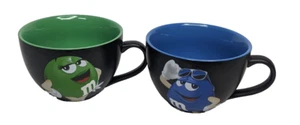 Pair M&M World Mars Candy Green & Blue Black Large Cup Coffee Tea Soup Mug 2016 - Picture 1 of 5
