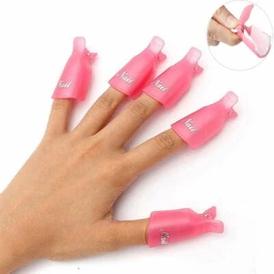 10 PCS Pink Acrylic Nail Art Soak Off Cap Clip UV Gel Polish Remover Wrap Tool - Picture 1 of 19