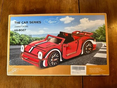 3D Wood Wooden Jigsaw Puzzle Red Fire Race Car Model DIY Educational Toy Gift - Image 1 of 4