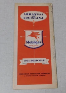 1935 Mobil compagnia petrolifera stazione di servizio mappa dell'Arkansas e della Louisiana - Foto 1 di 4
