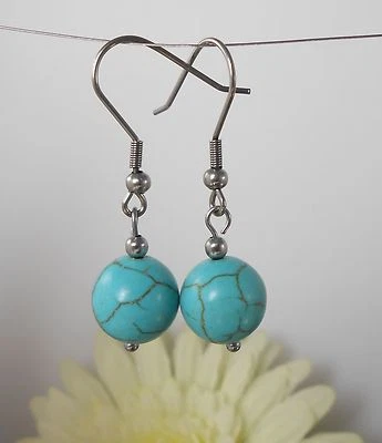 Ohrhänger TÜRKIS HOWLITH STEINKUGEL 12 mm mit Edelstahl Haken - Bild 1 von 3