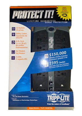 Tripp Lite TLP1008TEL 10 Outlet Surge Protector Power Strip 8ft Cord, NEW IN BOX - Image 1 of 4