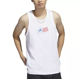 Adidas Men's Sleeveless Tank Top Shirt American Flag Graphic White NWT - Picture 1 of 6