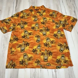 George Short Sleeve Button Down Floral Shirt Mens XL Orange Tropical Palm Trees - Picture 1 of 6