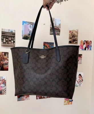 Woman’s Coach City Tote Bag Black And Brown Signature 5696 - Image 1 of 4