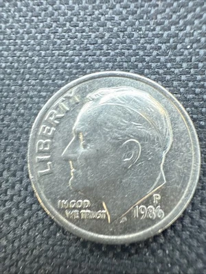 1986 P-10C Double Struck Off-Center Mint Error Roosevelt Dime Coin - Image 1 of 4