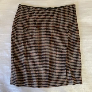 Vintage Gianni Sport Women's Size 8 Houndstooth Pencil Skirt Brown Wool Blend - Picture 1 of 9
