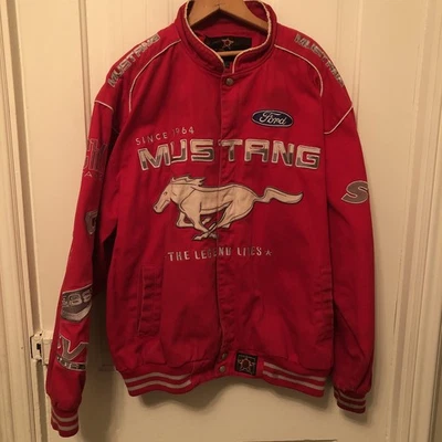 VTG Ford Mustang 5.0 GT 45th Anniversary JH Design Racing Bomber Jacket Red Lrg - Image 1 of 4