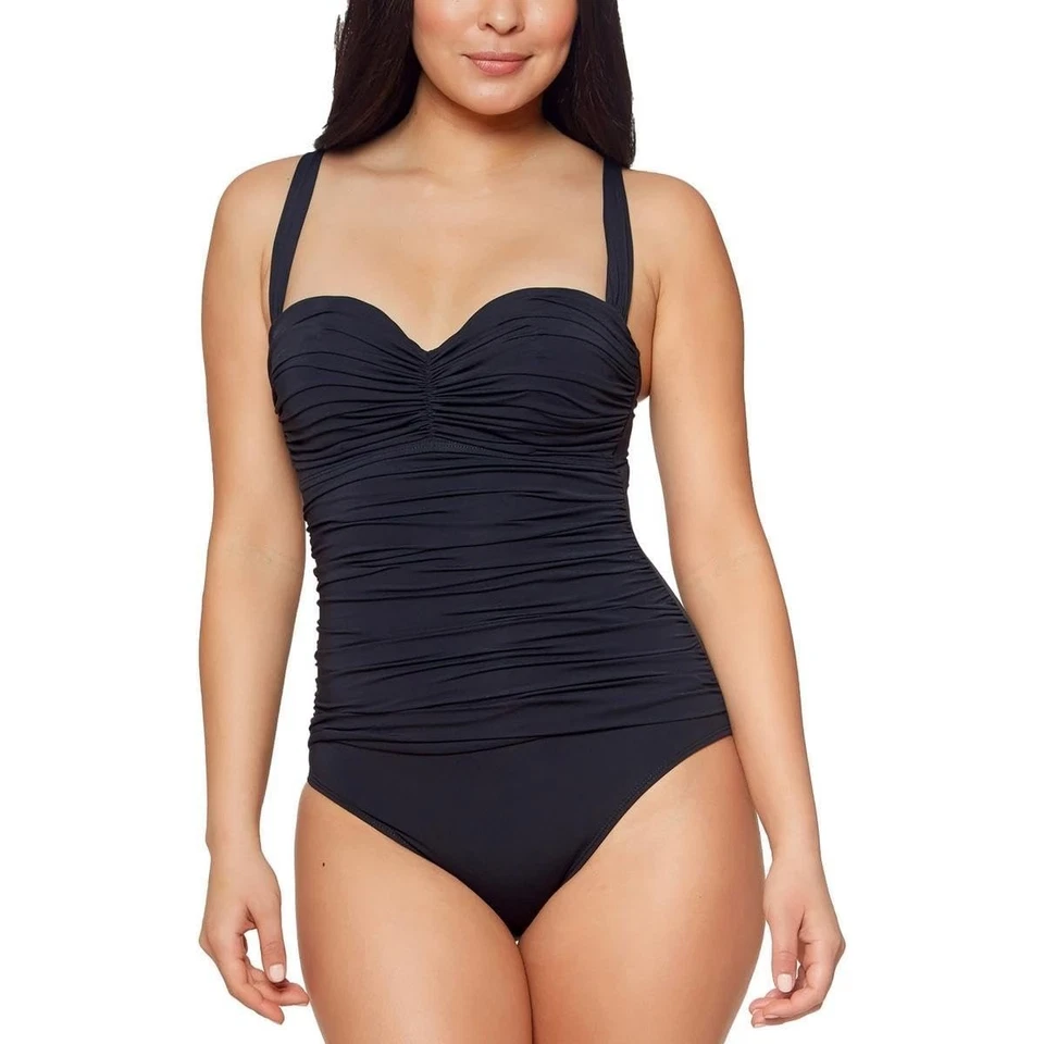 Bleu by Rod Beattie L112037 Black Kore Shirred Bandeau One-Piece Swimsuit Size 8